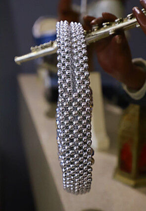 Beaded String Round Clutch Bag in Silver