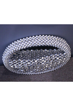 Beaded String Round Clutch Bag in Silver
