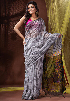 Bengal Handloom Cotton Saree in Light Grey