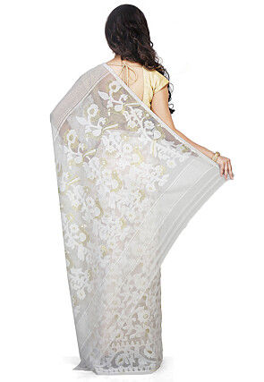 Bengal Handloom Cotton Silk Saree in White