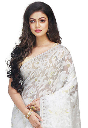 Bengal Handloom Cotton Silk Saree in White