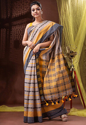 Bengal Handloom Pure Cotton Saree in Light Fawn