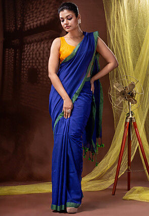 Bengal Handloom Pure Cotton Saree in Royal Blue