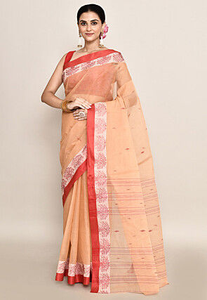 Bengal Handloom Pure Cotton Tant Saree in Beige