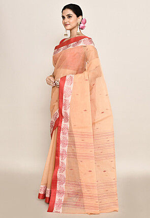 Bengal Handloom Pure Cotton Tant Saree in Beige