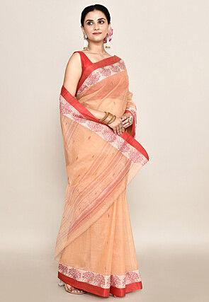 Bengal Handloom Pure Cotton Tant Saree in Beige