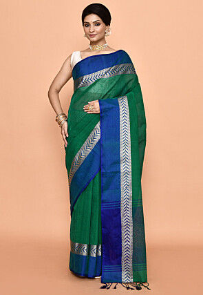 Bengal Handloom Pure Cotton Tant Saree in Green