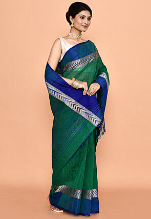 Bengal Handloom Pure Cotton Tant Saree in Green