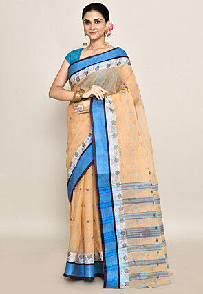 Bengal Handloom Pure Cotton Tant Saree in Light Beige