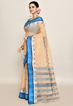 Bengal Handloom Pure Cotton Tant Saree in Light Beige