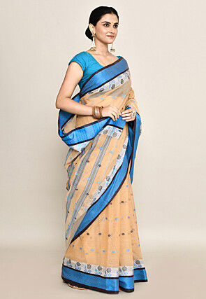 Bengal Handloom Pure Cotton Tant Saree in Light Beige