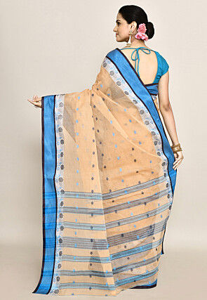 Bengal Handloom Pure Cotton Tant Saree in Light Beige