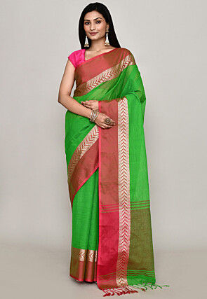 Bengal Handloom Pure Cotton Tant Saree in Light Green