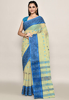 Bengal Handloom Pure Cotton Tant Saree in Light Green