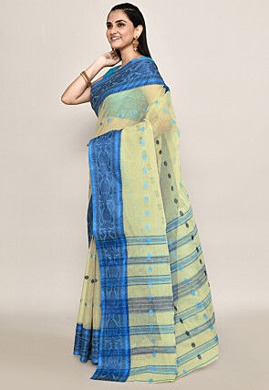 Bengal Handloom Pure Cotton Tant Saree in Light Green