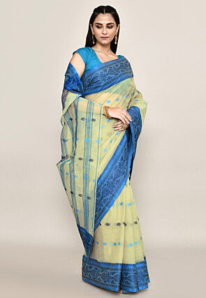 Bengal Handloom Pure Cotton Tant Saree in Light Green