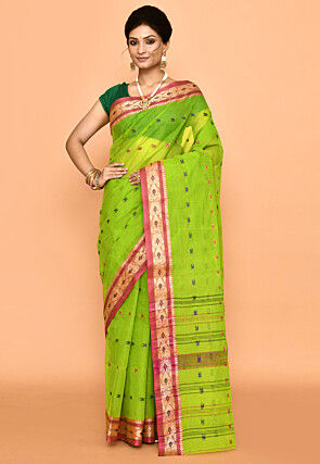 Bengal Handloom Pure Cotton Tant Saree in Light Green