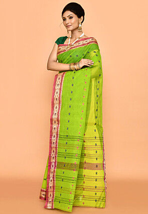Bengal Handloom Pure Cotton Tant Saree in Light Green