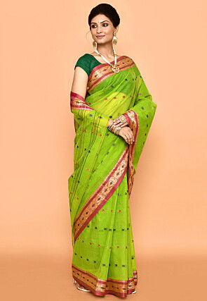 Bengal Handloom Pure Cotton Tant Saree in Light Green