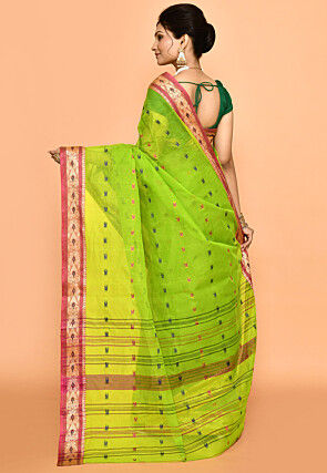 Bengal Handloom Pure Cotton Tant Saree in Light Green