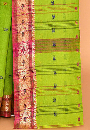 Bengal Handloom Pure Cotton Tant Saree in Light Green