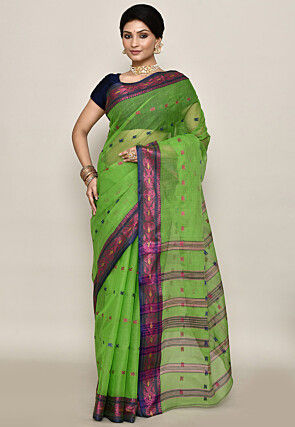 Bengal Handloom Pure Cotton Tant Saree in Light Green