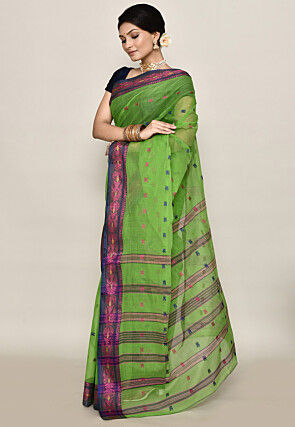 Bengal Handloom Pure Cotton Tant Saree in Light Green