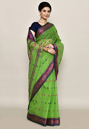 Bengal Handloom Pure Cotton Tant Saree in Light Green