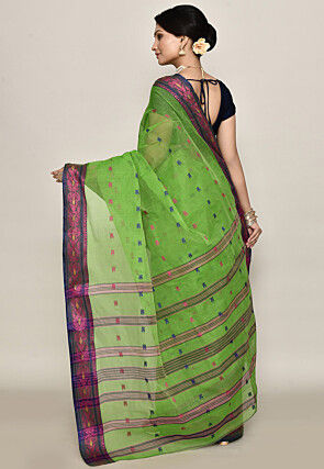 Bengal Handloom Pure Cotton Tant Saree in Light Green