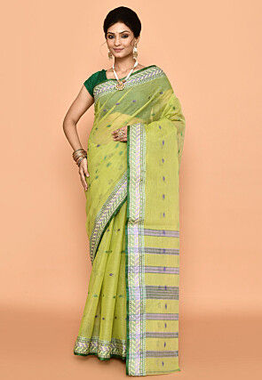 Bengal Handloom Pure Cotton Tant Saree in Light Green