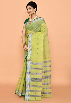 Bengal Handloom Pure Cotton Tant Saree in Light Green