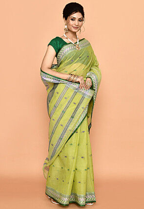 Bengal Handloom Pure Cotton Tant Saree in Light Green