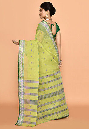Bengal Handloom Pure Cotton Tant Saree in Light Green