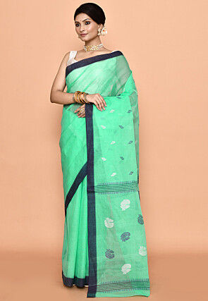 Bengal Handloom Pure Cotton Tant Saree in Sea Green
