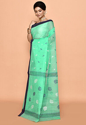 Bengal Handloom Pure Cotton Tant Saree in Sea Green