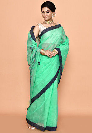 Bengal Handloom Pure Cotton Tant Saree in Sea Green