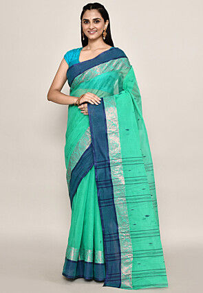 Bengal Handloom Pure Cotton Tant Saree in Sea Green
