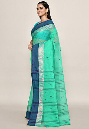 Bengal Handloom Pure Cotton Tant Saree in Sea Green