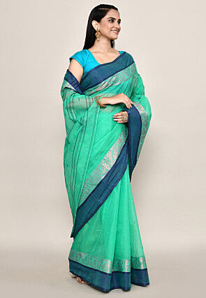 Bengal Handloom Pure Cotton Tant Saree in Sea Green