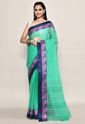 Bengal Handloom Pure Cotton Tant Saree in Sea Green