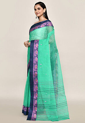 Bengal Handloom Pure Cotton Tant Saree in Sea Green