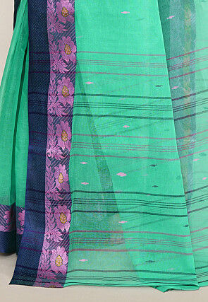 Bengal Handloom Pure Cotton Tant Saree in Sea Green
