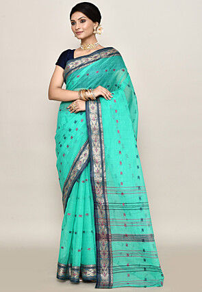 Bengal Handloom Pure Cotton Tant Saree in Sea Green