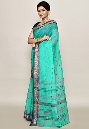 Bengal Handloom Pure Cotton Tant Saree in Sea Green