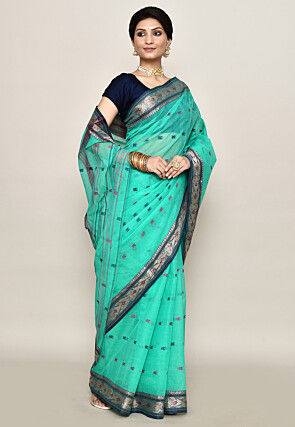 Bengal Handloom Pure Cotton Tant Saree in Sea Green