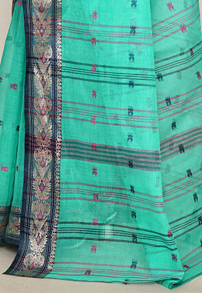 Bengal Handloom Pure Cotton Tant Saree in Sea Green