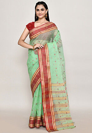 Bengal Handloom Pure Cotton Tant Saree in Sea Green