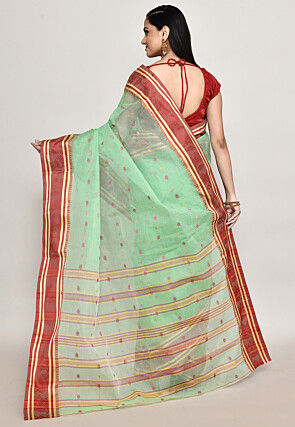 Bengal Handloom Pure Cotton Tant Saree in Sea Green