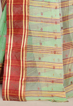 Bengal Handloom Pure Cotton Tant Saree in Sea Green