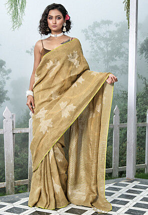 Bengal Handloom Pure Linen Saree in Beige